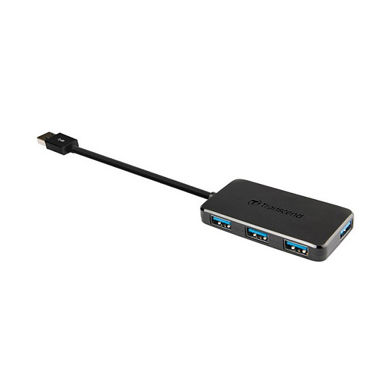 Transcend HUB2 - USB Hub de 4 Puertos USB 3.2 Gen 1 (3.1 Gen 1) Tipo A, Color Negro, Certificado CE/FCC/BSMI/KC/RCM/EAC, Alimentación por USB (5V/0.9A), 29g