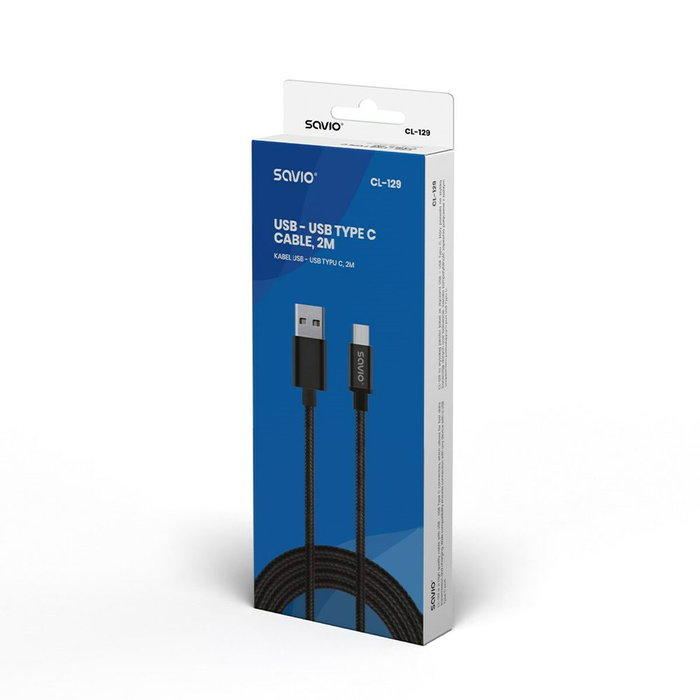 Savio cl-129 usb - usb type c cable 2.1a, braid, 2m