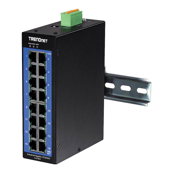 TRENDnet TI-G160i Switch Industrial Gigabit L2 Gestionado de 16 Puertos con Montaje en Carril DIN, Full Duplex, VLAN, QoS, IP30