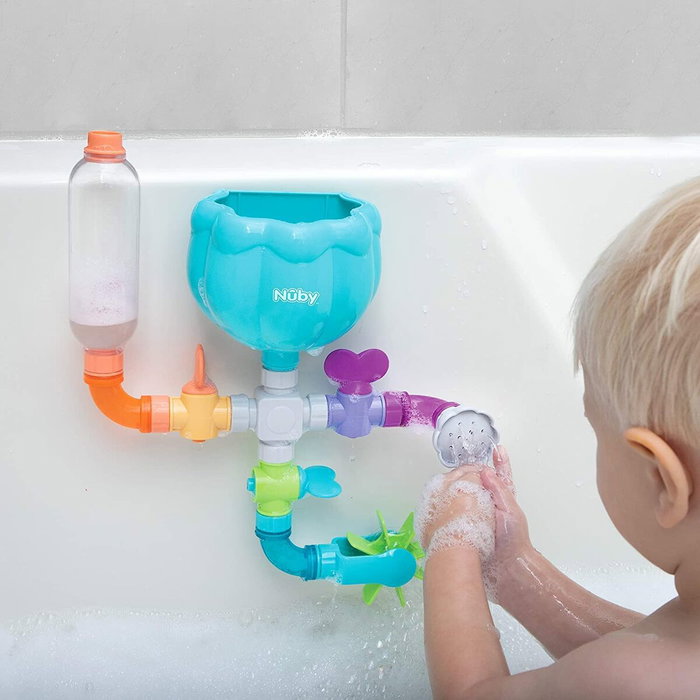 Nûby CRAZY TUBES Juguete de Baño para Bebés y Niños Pequeños +18 Meses, Set de 10 Piezas Interactivas con Ventosas