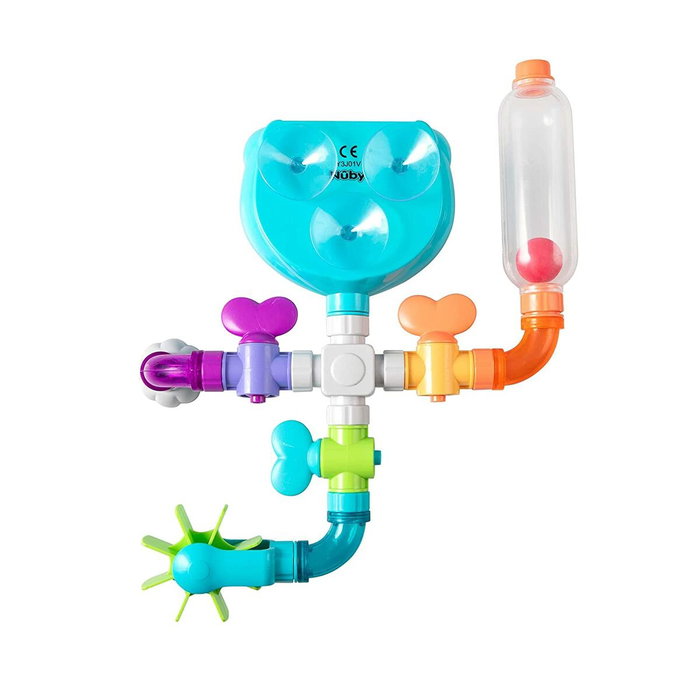 Nûby CRAZY TUBES Juguete de Baño para Bebés y Niños Pequeños +18 Meses, Set de 10 Piezas Interactivas con Ventosas