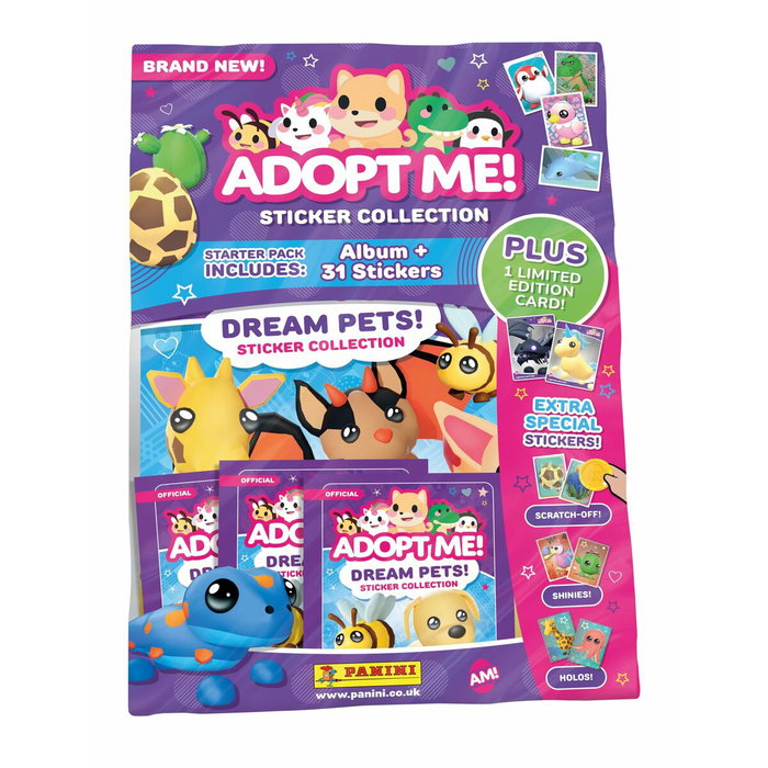 Panini ¡Adóptame! Roblox Paquete de Inicio: Álbum + 2 Fundas + 1 Tarjeta de Edición Limitada + 10 Pegatinas