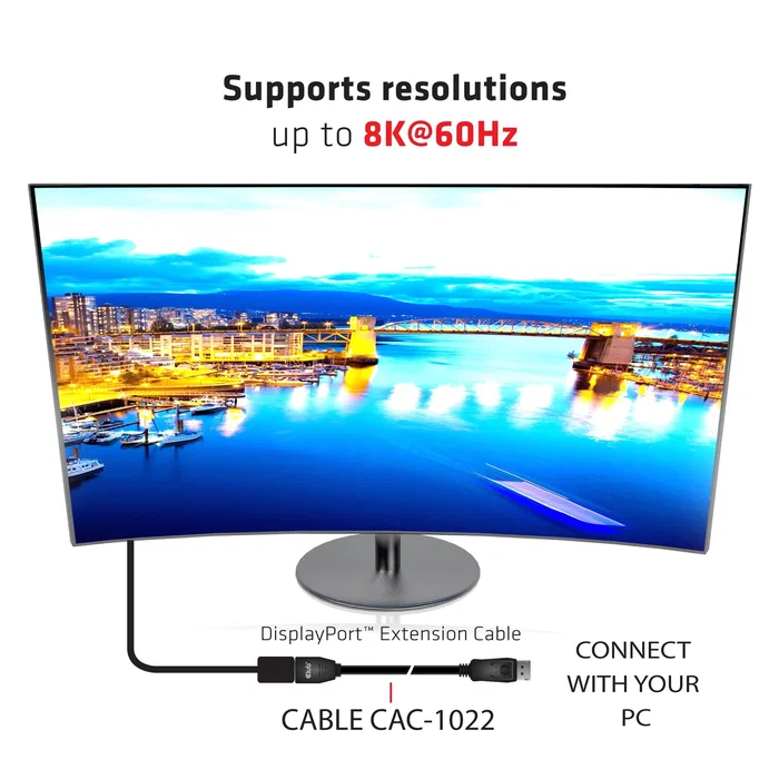 Club 3d Cable DisplayPort 1.4 HBR3 Macho a Hembra 2m Negro Club 3d Cable DisplayPort 1.4 HBR3 Macho a Hembra 2m Negro