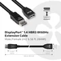 Club 3D CAC-1022 Cable Extensión/Adaptador DisplayPort 1.4 HBR3, Macho a Hembra, 2m, 8K 60Hz, 4K 144Hz, 32.4Gbps, 28AWG, Negro