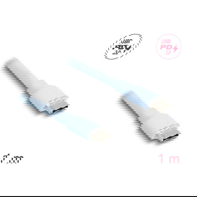 DeLOCK 81234 Cable USB C a USB C 1m, USB 2.0, Power Delivery 3.0, 60W, Carga Rápida, Azul