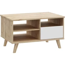 VANKKA Mesa de centro Rectangular Roble / Blanco mate Patas de madera 90 x 60 x 51,8 cm VANKCFTT5218L25