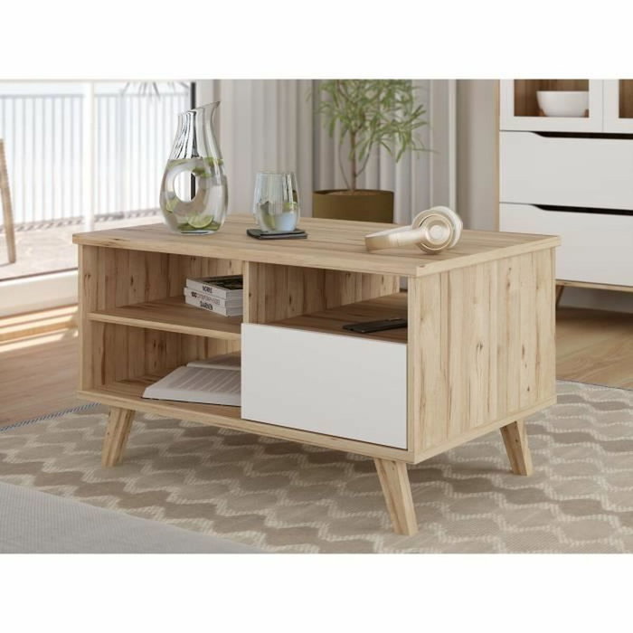 Aucune Mesa de centro VANKKA Rectangular Roble / Blanco mate