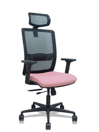 Silla de oficina Haches con mecanismo Sincro/Traslack tapizada con Tela color Rosa y malla color Negro. Equipada con lumbar 1D, Brazos 2D, Cabecero 2D y Ruedas 65mm nailon