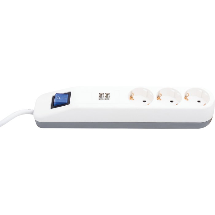 Rev Regleta de enchufes ICE 3 tomas con 2 USB y conmutador, 1,4 m, blanco Rev Regleta de enchufes ICE 3 tomas con 2 USB y conmutador, 1,4 m, blanco