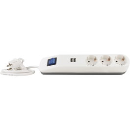 Rev Regleta de enchufes ICE 3 tomas con 2 USB y conmutador, 1,4 m, blanco