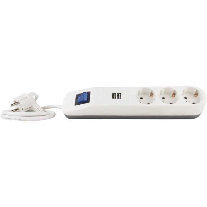 Rev Regleta de enchufes ICE 3 tomas con 2 USB y conmutador, 1,4 m, blanco Rev Regleta de enchufes ICE 3 tomas con 2 USB y conmutador, 1,4 m, blanco