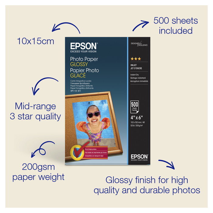 Epson Papel Photo Glossy 10x15cm 500 hojas 200 g/m² C13S042549