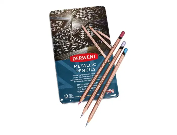 Derwent Lápices de Colores Metallic Caja Metálica 12 Unidades Colores Surtidos