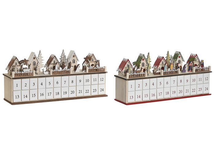 DKD Home Decor Calendario Adviento Navidad Tradicional Rojo Beige 11 x 23 x 45 cm (2 Unidades)