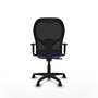 Silla de oficina Alocén con mecanismo Sincro tapizada con Tela color Lila y malla color Negro. Equipada con lumbar 1D, Brazos 1D y Ruedas de nailon 50 mm