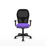 Silla de oficina Alocén con mecanismo Sincro tapizada con Tela color Lila y malla color Negro. Equipada con lumbar 1D, Brazos 1D y Ruedas de nailon 50 mm