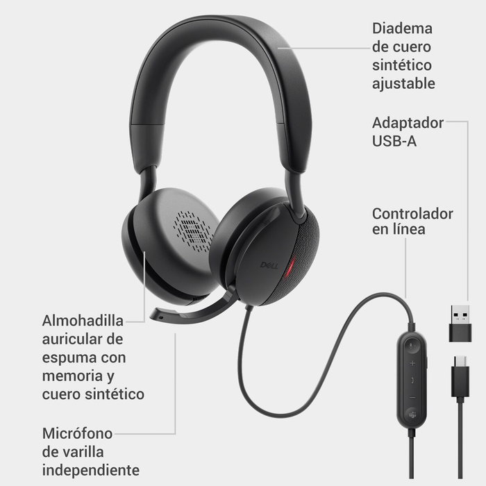 Dell Pro Wired ANC Headset WH5024 Negro USB-C Dell Pro Wired ANC Headset WH5024 Negro USB-C