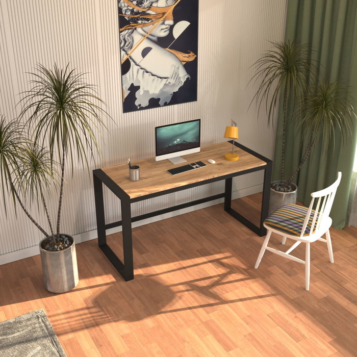 Hanah Home Escritorio de Estudio Marsilya 152 cm Tablero Melamina Negro y Pino Atlántico Metal 152x77x55 cm Hanah Home Escritorio de Estudio Marsilya 152 cm Tablero Melamina Negro y Pino Atlántico Metal 152x77x55 cm