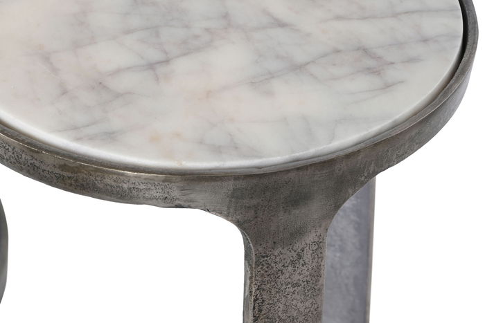DKD Home Decor Alu antik 23 Mesita Auxiliar, Blanco Gris, Set de 3 Piezas, 45.5 x 56 x 45.5 cm