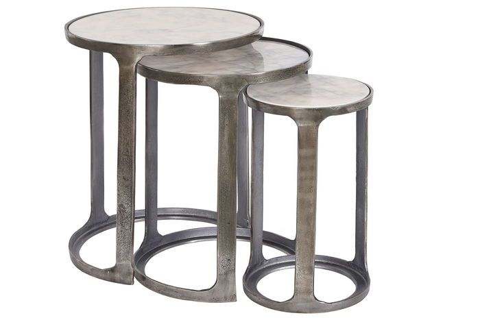 DKD Home Decor Alu antik 23 Mesita Auxiliar, Blanco Gris, Set de 3 Piezas, 45.5 x 56 x 45.5 cm