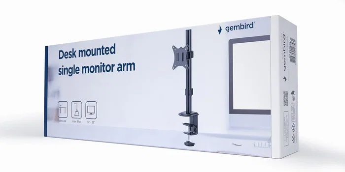 Gembird MA-D1-02 Soporte de Mesa Ajustable para Monitor Único 17 a 32 Pulgadas con Giratorio, Inclinación 45°, Rotación 180° y Montaje VESA (100x100/75x75 mm), Negro