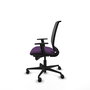 Silla de oficina Alares con mecanismo Sincro tapizada con Tela color Morado y malla color Negro. Equipada con lumbar 1D, Brazos 1D y Ruedas 65mm nailon