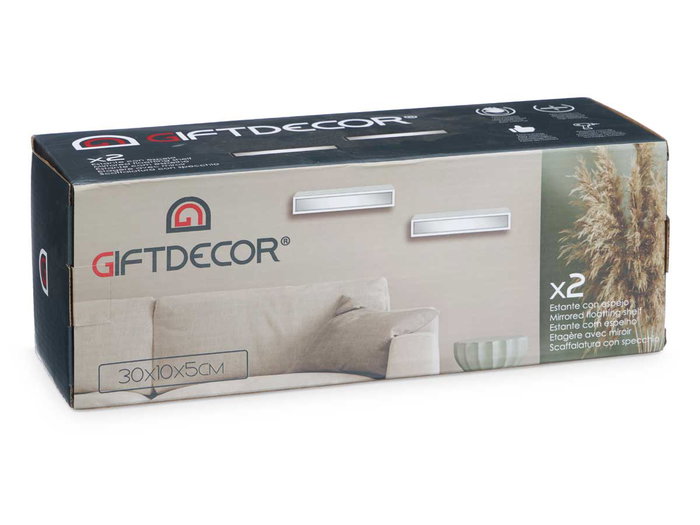 Giftdecor Dos Estantes Espejo 30 cm Negro (Set de 4)