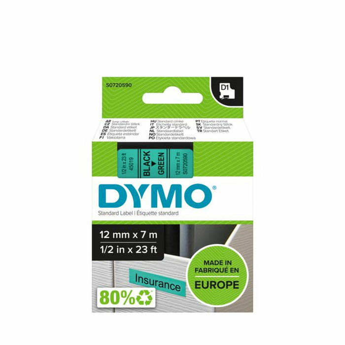 Dymo Cinta D1 Negro sobre verde 12mm x 7m Dymo Cinta D1 Negro sobre verde 12mm x 7m