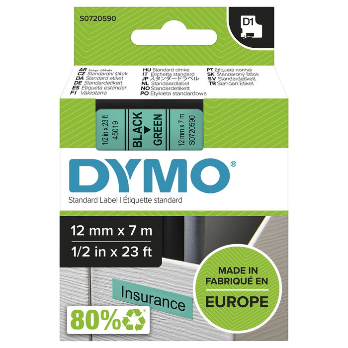 Dymo Cinta D1 Negro sobre verde 12mm x 7m Dymo Cinta D1 Negro sobre verde 12mm x 7m
