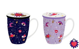 DKD Home Decor Taza para Infusiones Porcelana Lila Malva 380ml 8.3 x 11 x 12 cm (12 Unidades) Apto Microondas Lavavajillas