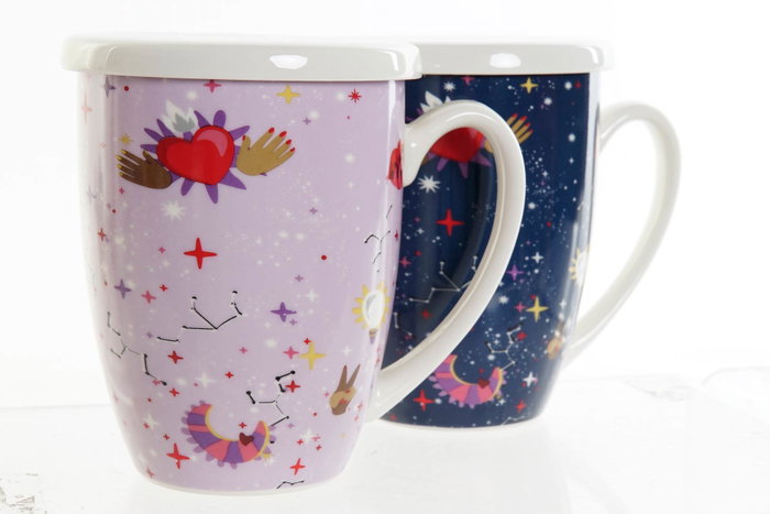 DKD Home Decor Taza para Infusiones Porcelana Lila Malva 380ml 8.3 x 11 x 12 cm (12 Unidades) Apto Microondas Lavavajillas