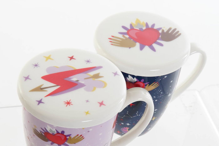 DKD Home Decor Taza para Infusiones Porcelana Lila Malva 380ml 8.3 x 11 x 12 cm (12 Unidades) Apto Microondas Lavavajillas