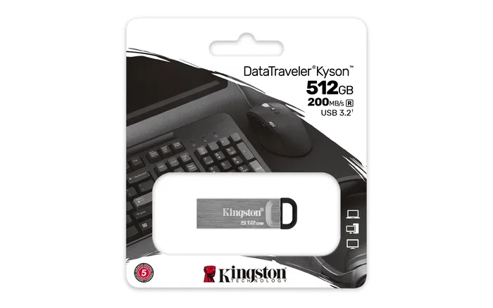 Kingston DataTraveler Kyson DTKN/512GB 512GB USB Flash Drive USB 3.2 Gen 1 Tipo A, Sin Capuchón con Presilla para Llavero, Plata, Velocidad Lectura 200MB/s