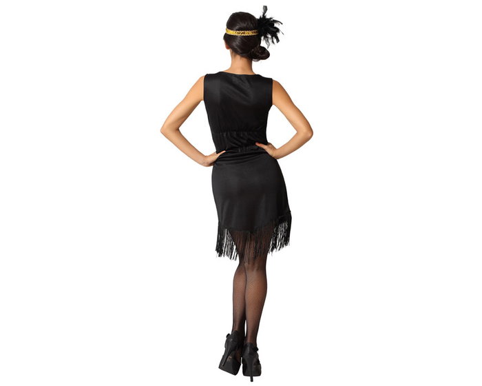 Disfraz Charleston Adulto Mujer Negro y Dorado Talla XL con Tocado Disfraz Charleston Adulto Mujer Negro y Dorado Talla XL con Tocado