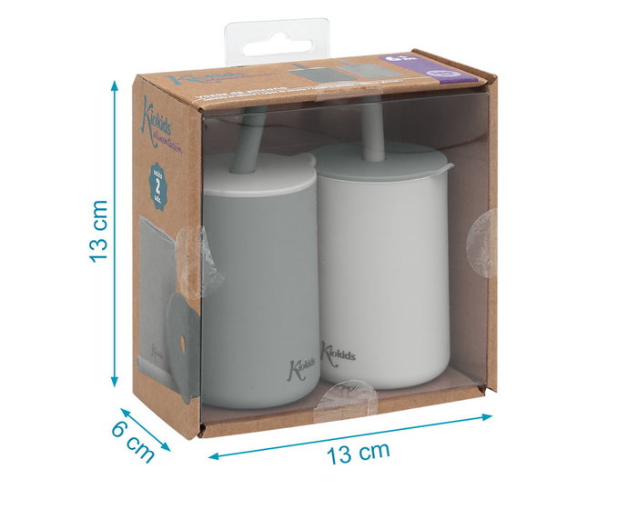 KioKids Vaso con Pajita en Silicona Gris para Bebés +6 Meses 180ml