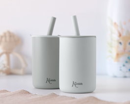 KioKids Vaso con Pajita en Silicona Gris para Bebés +6 Meses 180ml
