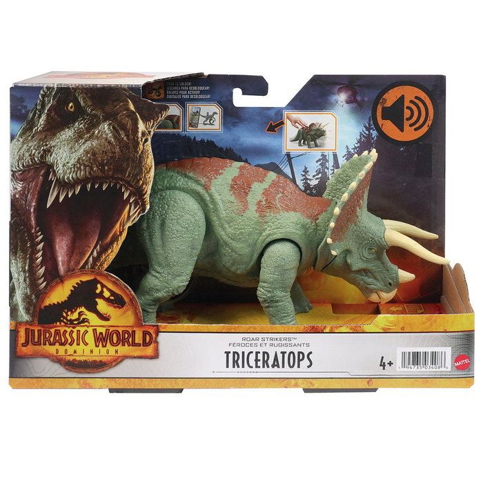 Mattel Hdx34 Dinosaurio Triceratops Jurassic World de juguete interactivo que ruge y golpea para niños +4 años