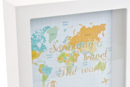DKD Home Decor Hucha Kids Blanco MDF y Cristal con Mapamundi 5 x 14.5 x 14.5 cm (4 Unidades)