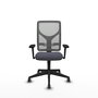 Silla de oficina Motilla con mecanismo Sincro tapizada con Tela color Gris oscuro y malla color Gris. Equipada con lumbar 1D, Brazos 3D y Ruedas 65 mm parqué