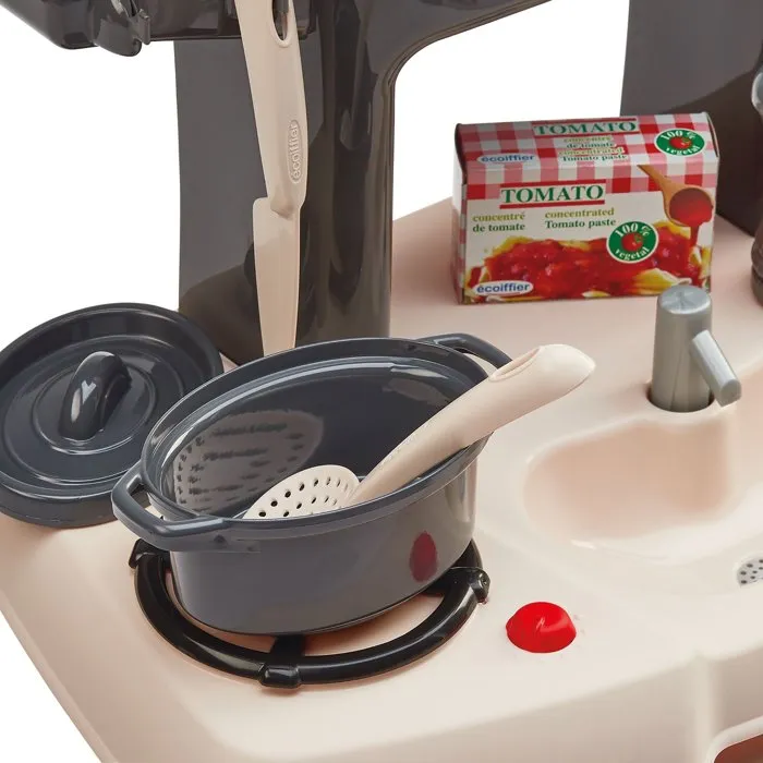 Ecoiffier Cocina Infantil Loft con Frigorífico, Microondas, Vitrocerámica y 14 Piezas de Menaje - 18 Meses, Origen Francés