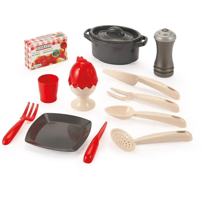 Ecoiffier Cocina Infantil Loft con Frigorífico, Microondas, Vitrocerámica y 14 Piezas de Menaje - 18 Meses, Origen Francés