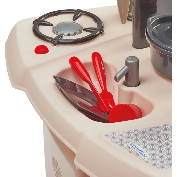 Ecoiffier Cocina Infantil Loft con Frigorífico, Microondas, Vitrocerámica y 14 Piezas de Menaje - 18 Meses, Origen Francés
