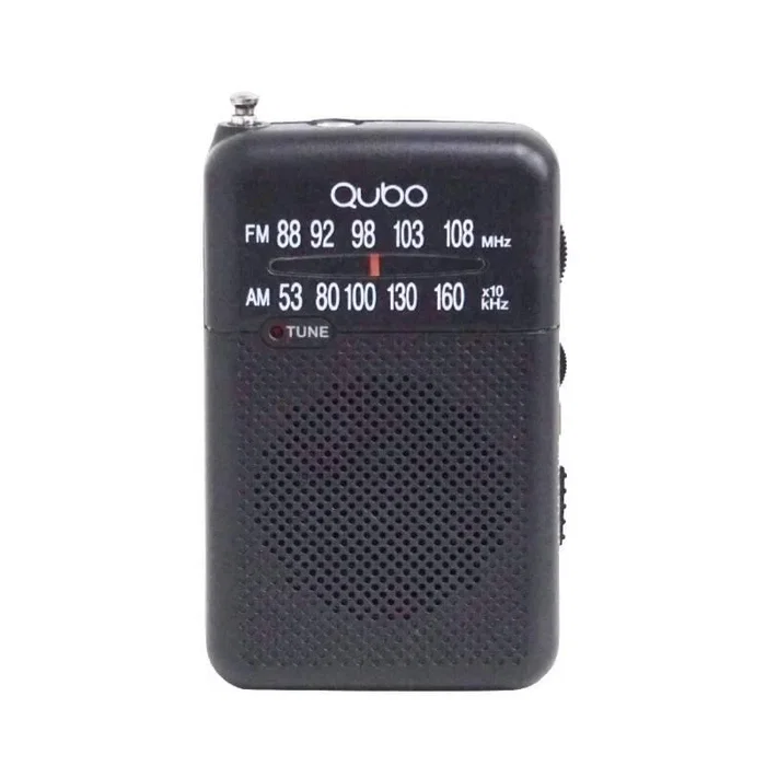 Qubo Radio portátil mini qubo RS-1 negro, radio FM/AM, auriculares incluidos, con altavoz y antena telescópica