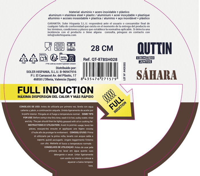 Quttin Sartén de Aluminio Forjado 28 cm, Mango Soft Full, 3.0 mm (6 Unidades)