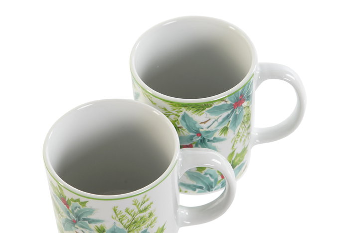 DKD Home Decor Tazas de Porcelana Hojas Verde y Blanco 300ml (Pack de 12) midsense