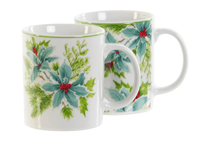 DKD Home Decor Tazas de Porcelana Hojas Verde y Blanco 300ml (Pack de 12) midsense