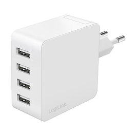 LogiLink Cargador USB-A PA0336W de 24 W con 4 puertos, Blanco