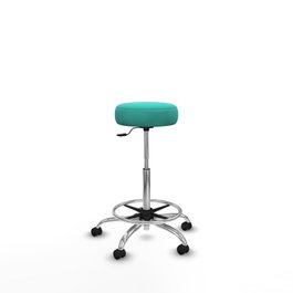 Taburete Tolosa con mecanismo Giratorio tapizada con Similpiel color No aplica y malla color Turquesa. Equipado con Base cromada, Sin brazos y Ruedas de parqué