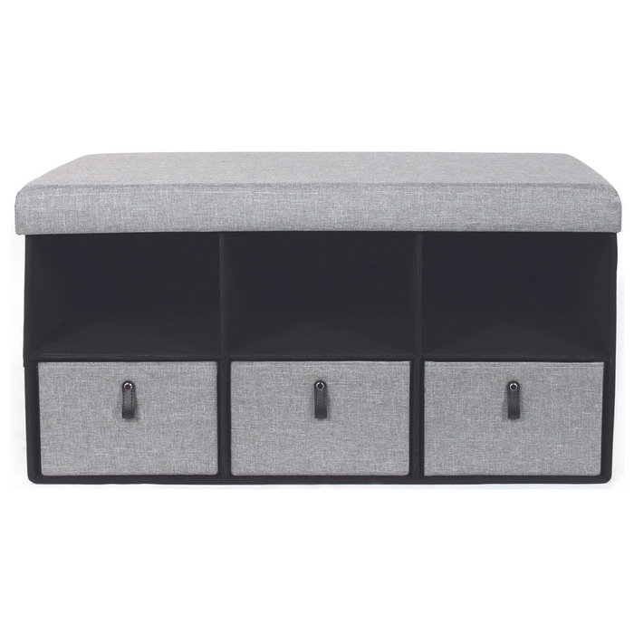 Home Deco Factory Banco Zapatero Plegable Gris Claro con 3 Cajones y 3 Compartimentos 76x38 cm