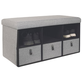 Home Deco Factory Banco Zapatero Plegable Gris Claro con 3 Cajones y 3 Compartimentos 76x38 cm